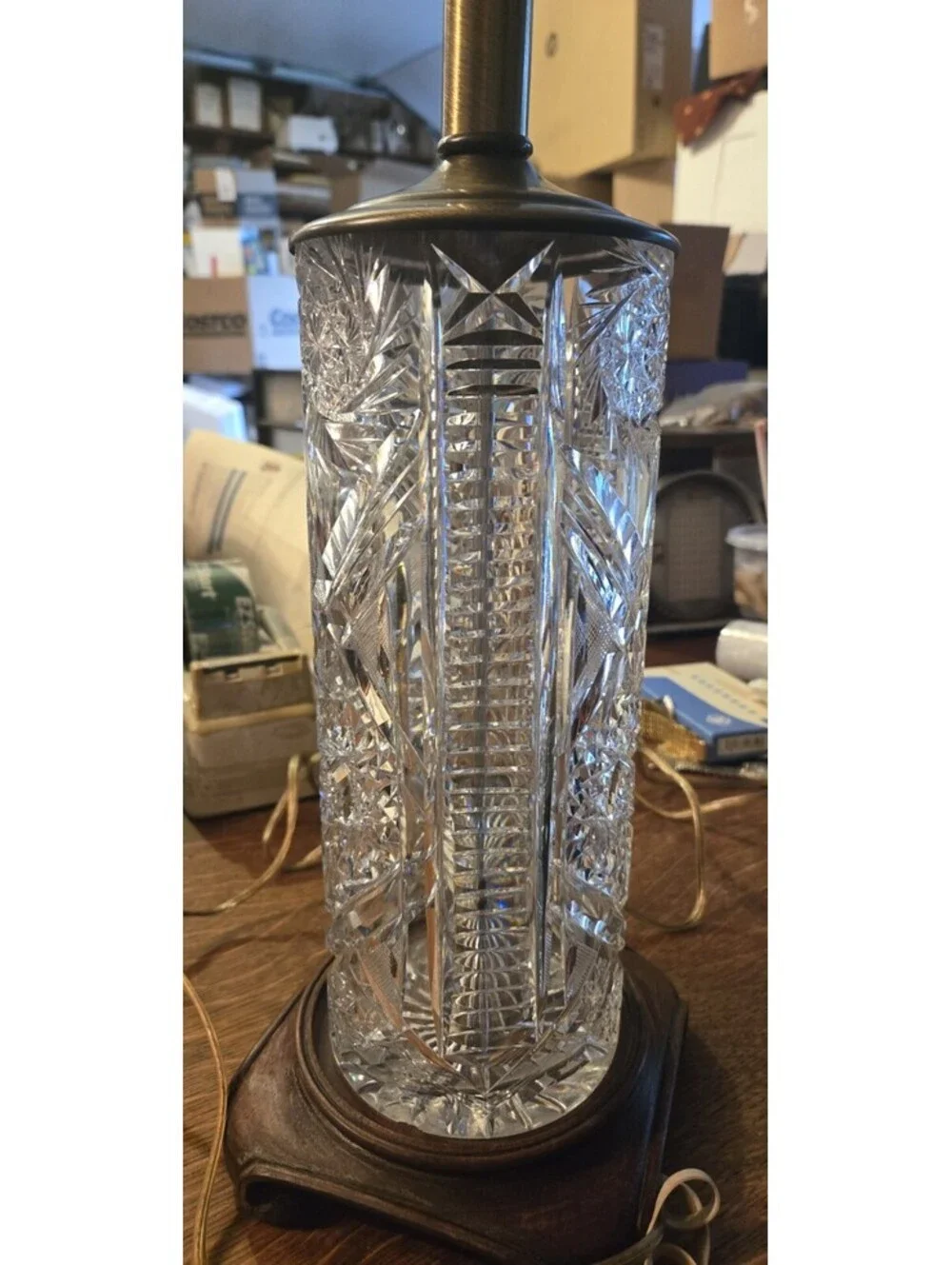 Vintage Pressed Glass Crystal? Cylinder Table Lamp. 22